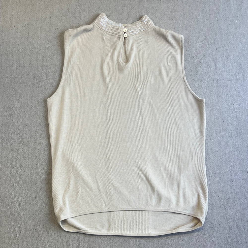 Liz Claiborne Petite Sleeveless Beaded Cream Top Ivory Size L - Picture 8 of 12